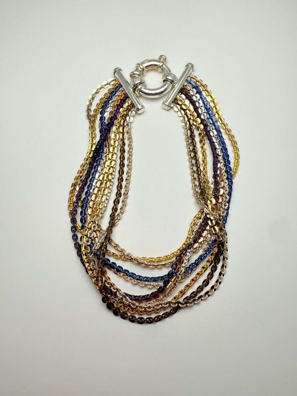 Milor Italy Sterling Silver 10 Strand Multicolor Bracelet Size 7 Inch